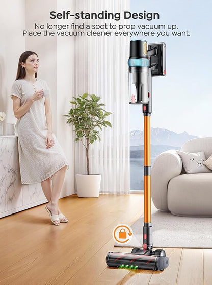 Cordless Vacuum Cleaner, Upgraded 600W 50Kpa 65Mins Vacuum Cleaners for Home, LED Touch Screen Stick Vacuum with Rechargeable Wall Mount & 3.3Ft Extendable Hose for Carpets/Pet Hair/All Floor
