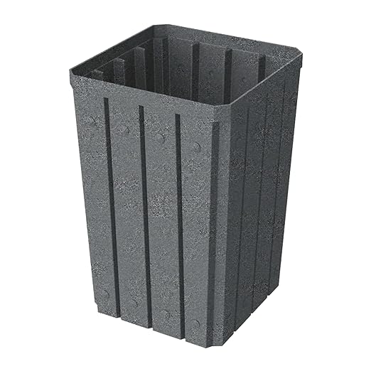 32 Gallon Square Slatted 100% Recycled Plastic Heavy-Duty Commercial Outdoor or Indoor Trash Can with Push Top Lid | Great for Schools and Businesses - Dark Granite