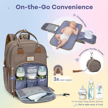 RUVALINO Diaper Bag Backpack, Multifunction Travel Pack Maternity Baby Changing Bags, Large Capacity, Waterproof, Khaki