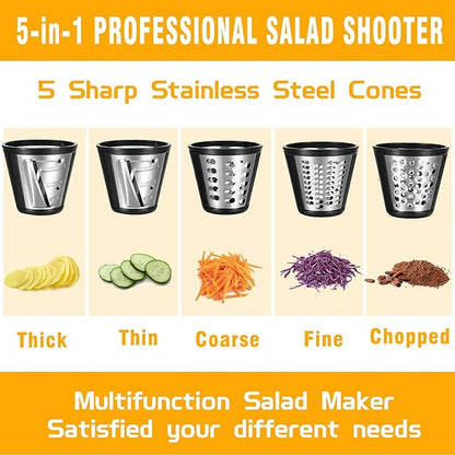 Homdox Electric Cheese Grater 5 in 1 Professional Electric Slicer Shredder 150W Cheese Grater One-Touch Control Salad Maker for Home Kitchen Use, Electric Salad Machine for Cheese, Fruits, Vegetables