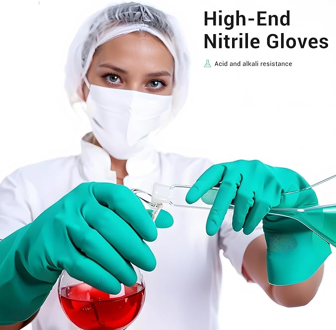 ThxToms Chemical Resistant Nitrile Gloves, Resist Household Acid, Alkali, Solvent and Oil, Latex Rubber Free, 1 Pair Medium