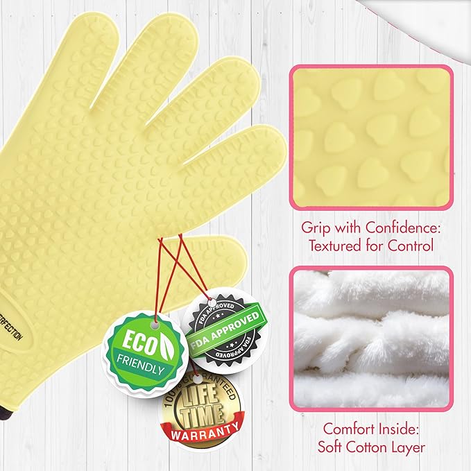 KITCHEN PERFECTION Silicone Smoker Oven Gloves For Women -Extreme Heat Resistant BBQ Gloves -Handle Hot Food Right on Your Smoker Grill Fryer|Waterproof Oven Mitts Grill Gloves |Superior Set+3 Bonuses