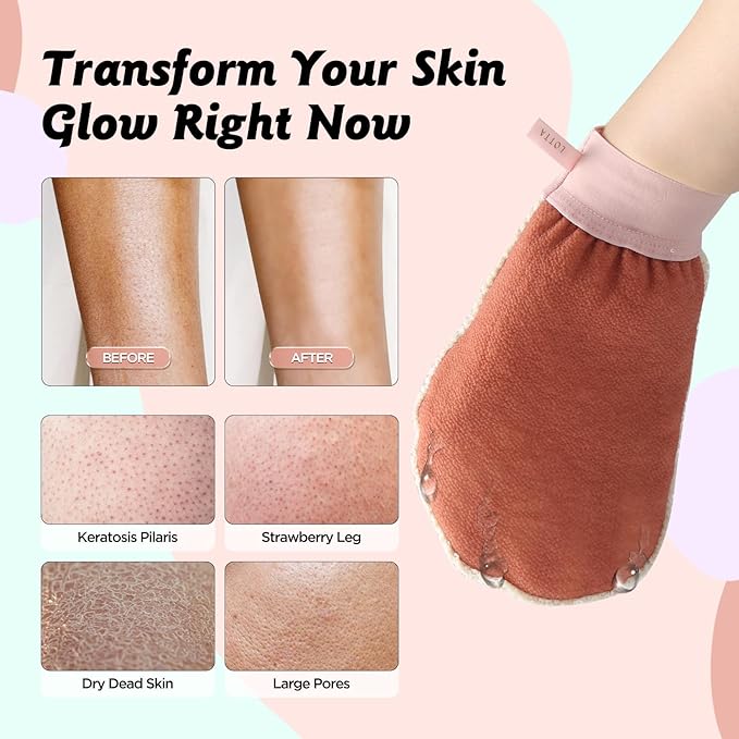 LOTTA Dual-Sided Exfoliating Gloves - Natural Viscose & Sisal for Deep Body Scrub & Massage - Gentle for Sensitive Skin - Replaces Loofah (Pink-Rough)