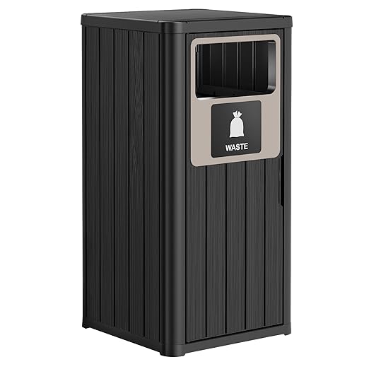 22 Gallon Outdoor Trash Can Waterproof Resin Garbage Can with Waste Labels Outside Trash Bin for Patio Kitchen Commercial Garbage Can Backyard or Deck Black