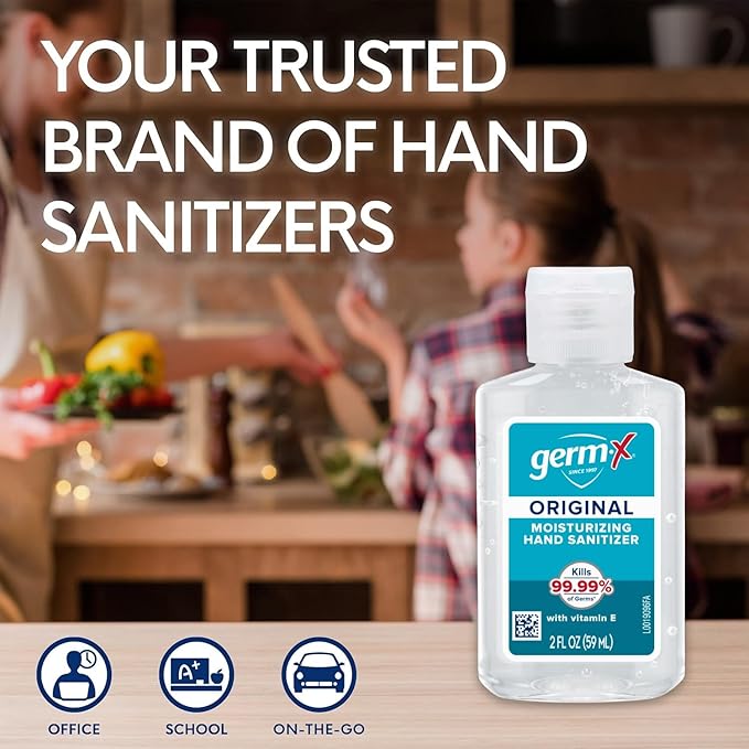 Germ-X Original Hand Sanitizer, Non-Drying Moisturizing Gel with Vitamin E, Instant and No Rinse Formula, Bulk Mini Travel Size for On-The-Go, 2 Fl Oz (Pack of 48)