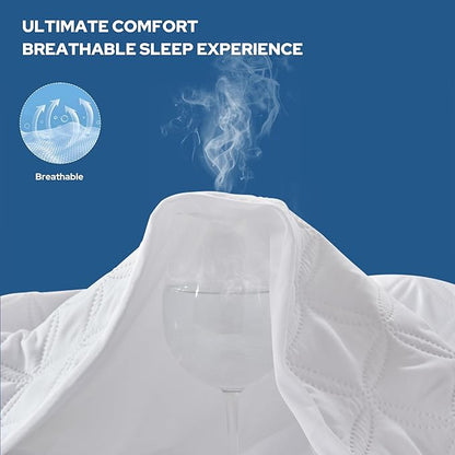 BEDLORE Waterproof Mattress Protector, Twin Size Mattress Pad with Deep Pocket Fitted Up to 6-15 inches, Soft Noiseless Single Bed Mattress Cover for Bedroom, Dorm Room (White)