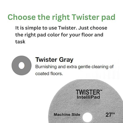 Diversey DD800430 TASKI Twister Intellipad Diamond Coated Floor Machine Cleaning Pad, Made in USA, Burnish to High Super Gloss Finish, Grey/Brown, 27-inch (Pack of 2)