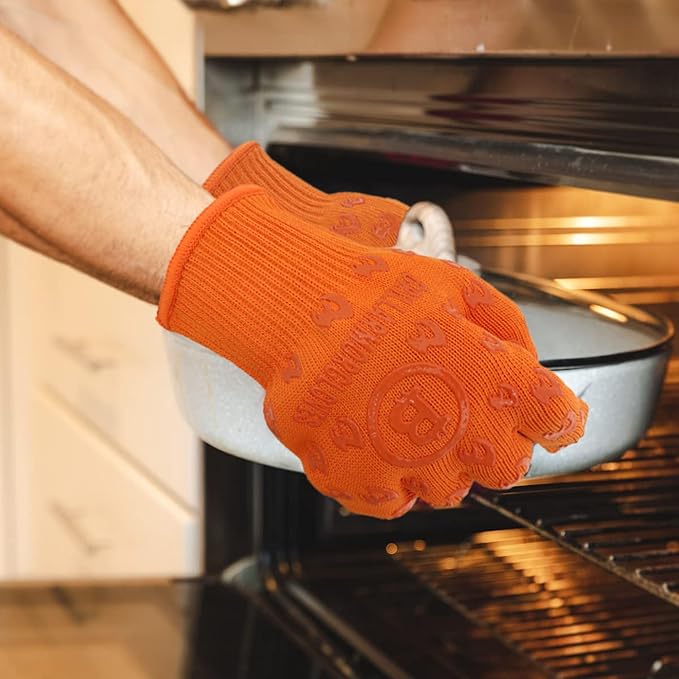 Grill Armor Oven Gloves 932°F Extreme Heat & Cut Resistant Oven Mitts with Fingers for BBQ, Cooking, Grilling, Baking – Accessory for Smoker, Cast Iron, Fire Pit, Camping, Fireplace, Griddle & More