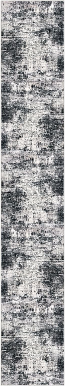 IOHOUZE Abstract Runner Rug 3x18 Ft Extra Long Washable Runners for Hallways, Non Slip Kitchen Runner Printed Faux Wool Entryway Runner Indoor, Modern Abstract Floor Carpet for Hall Stair, Black Grey
