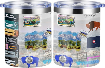 12oz Coffee Mug Wyoming State Insulated Coffee Cups, United States Map Travel Mug Landmark, Birthday Gifts Cute Mugs with Lid and Straw Gifts for Mom