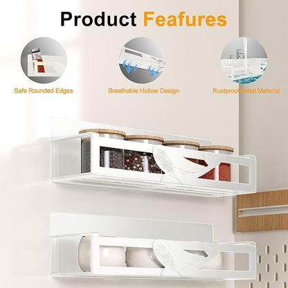 Magnetic Spice Rack for Refrigerator, 4-Pack Metal Seasoning Organizer for Kitchen Storage Organization, Space Saving Magnetic Shelf for Fridge, Pantry, Laundry Room, White