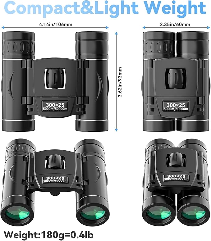 300x25 Binoculars for Adults and Kids, High Powered Mini Pocket Binoculars with Phone Adapter, Waterproof Compact Telescope for Bird Watching, Hunting, Concert, Theater, Opera, Traveling, Sightseeing