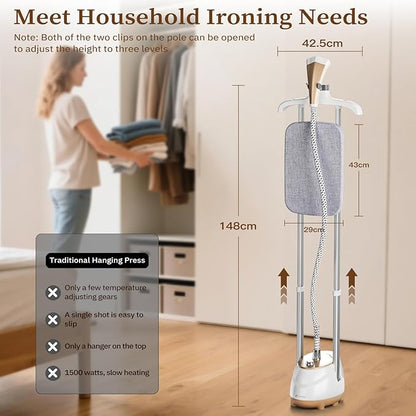 Steamer for Clothes,1800W Standing Garment Steamer with Adjustable Double Rod,Flat and Hanging Ironing,Clothes Steamers with 10 Ironing Modes,30s Fast Heat-up