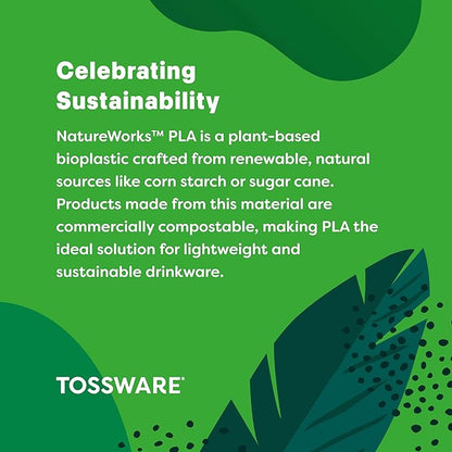 TOSSWARE NATURAL Arc - Plant Based Clear Cold Cups 12 oz - Plastic Alternative for Parties, Bachelorettes, Weddings - Recyclable - Set of 50