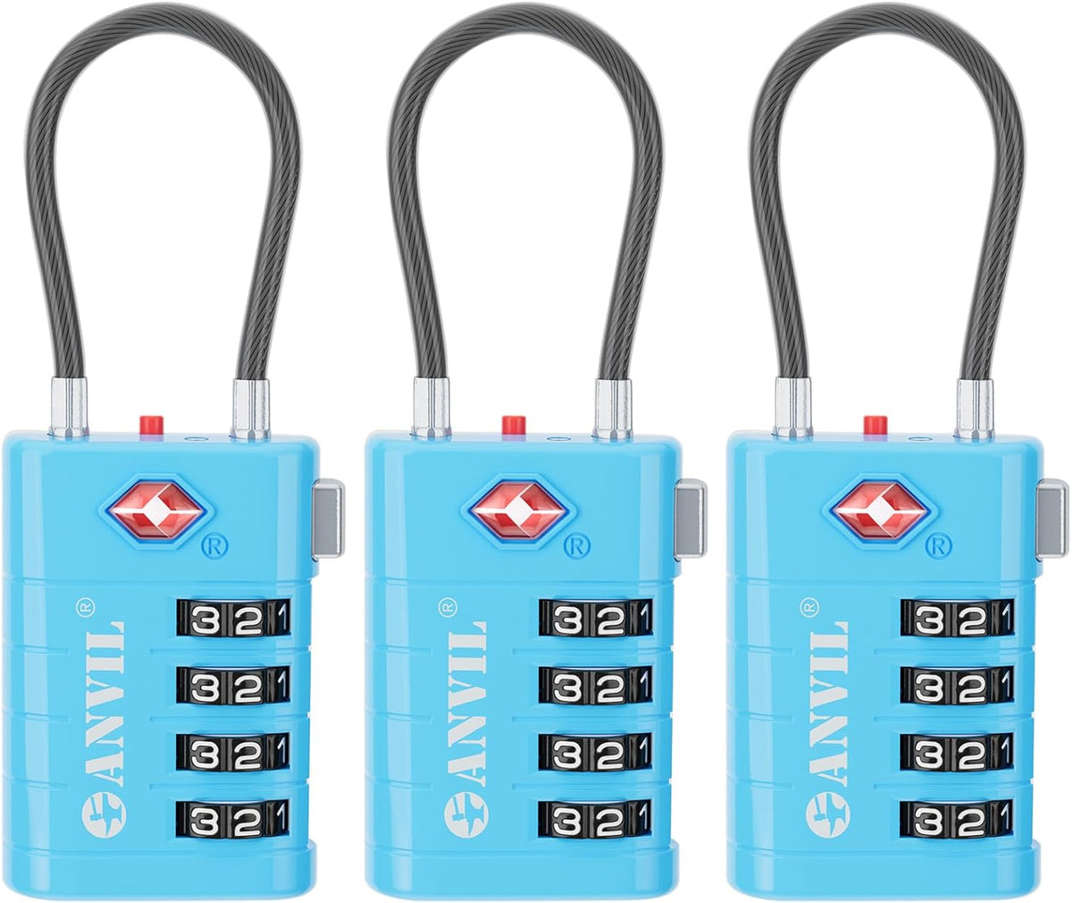 ANVIL 4 Digit Luggage Locks, TSA Locks for Luggage, Advanced TSA008 core, Alert Indicator for Your Travel Lock, Suitcase Lock. (3, Blue)