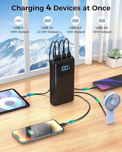 Portable Charger Power Bank 50000mAh, USB-C PD 30W and QC 4.0 Fast Charging External Battery Pack with 4 Outputs & 2 Inputs, Digital Display Phone Charger for iPhone 15/14/13/12/11, Samsung, Android