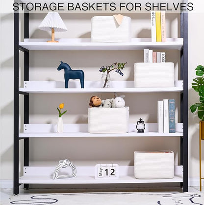 White Storage Baskets for Organizing, Woven Storage Baskets for Shelves, Cotton Rope Basket for Storage, Cute Rectangular Book Toy Basket, 12.7"×9.1"×7.9", 4 Packs, Off White