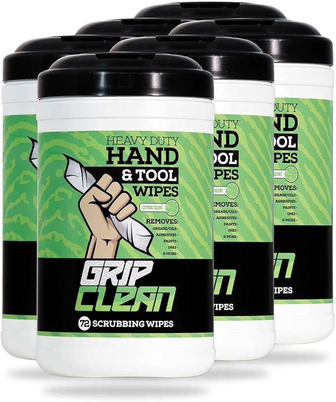 Grip Clean Heavy Duty Hand & Tool Cleaning Wipes – Waterless Hand Cleaner for Mechanics, Garage & Shop Use – Dual-Sided Grease, Oil & Paint Remover Wipes with Citrus Scent - 30ct