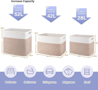 OIAHOMY Storage baskets for Shelf, Toy Storage Basket, Collapsible Storage Bins, Blanket Basket Living Room, Closet Storage for Bedroom, 16.5 x 13 x 12 Inches-Pack of 2-Brown