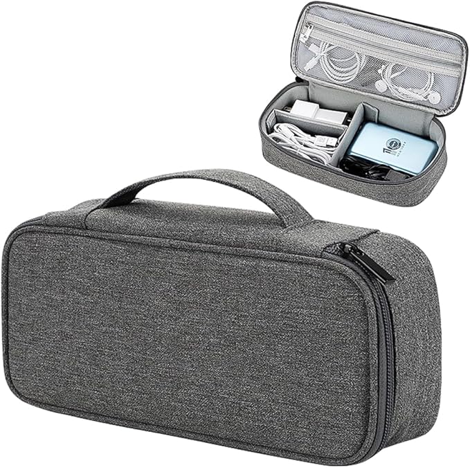 Teskyer Electronics Organizer Travel Case, Waterproof Portable Tech Accessories Pouch with Organized Compartments for Cables, Phone, Chargers, Earphone, Dark Grey