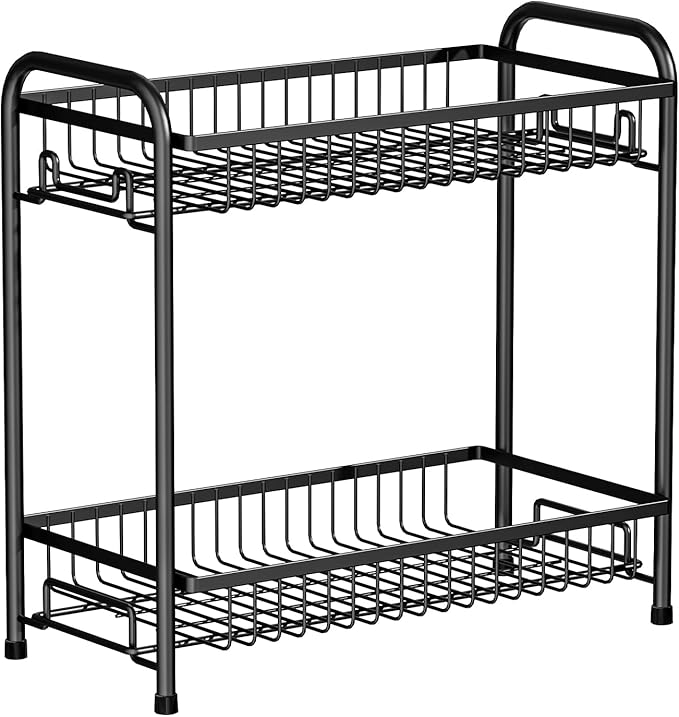 Spice Rack for Countertop, 2-Tier Standing Sturdy Metal Seasoning Organizer Holder, Space Saving Spice Shlef for Kitchen, Cabinet, Pantry Storage, Easy Assembly, Black