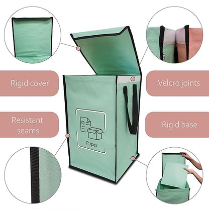 NYIKA - Recycling Organizer - Reusable Recycling Bags - Recycling Sorter - Trash Sorting Bins - 3 Compartment Recycle - Pack of 3 Bags with Lid (Mediterranean)