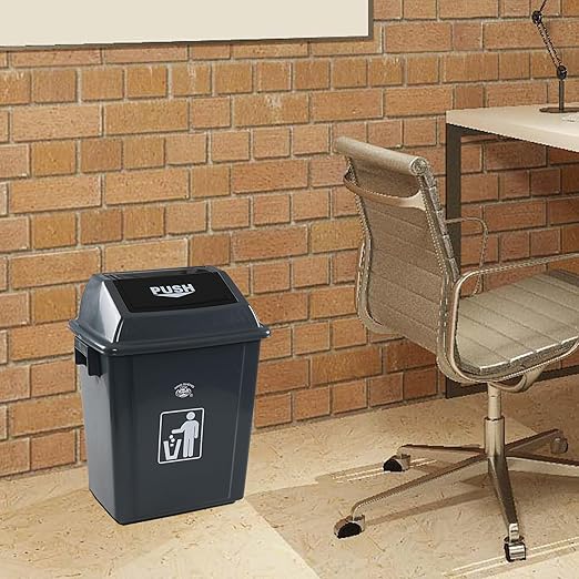 6 Gallon Plastic Swing Top TrashBin/Garbage Can, Lidded Wastebasket Trash Can for Kitchen, Garage, Office, Grey (4 Pack)
