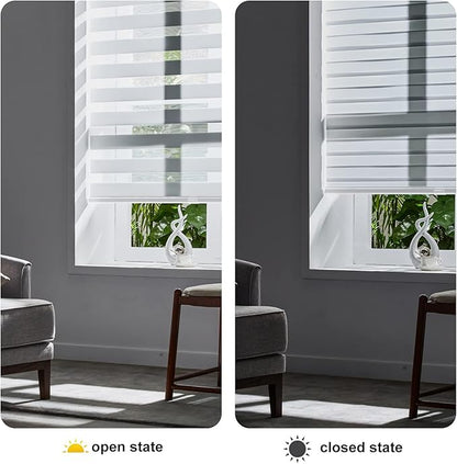 Persilux Zebra Blinds for Windows, Cordless Roller Blinds (34.5" W x 72" H, White) Light Filtering Sheer Window Treatments, Light Control for Day and Night, Room Darkening Roller Shades for Windows