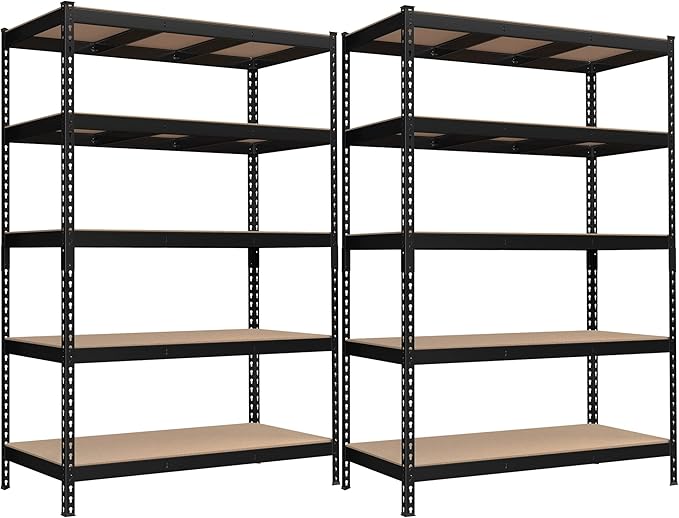 SONGMICS 5-Tier Storage Shelves, Load 2310 lb, Set of 2 Garage Storage, Boltless Assembly, Adjustable Shelving Unit, 23.6 x 47.2 x 70.9 Inches, for Study Shed Basement, Black UGLR600B02