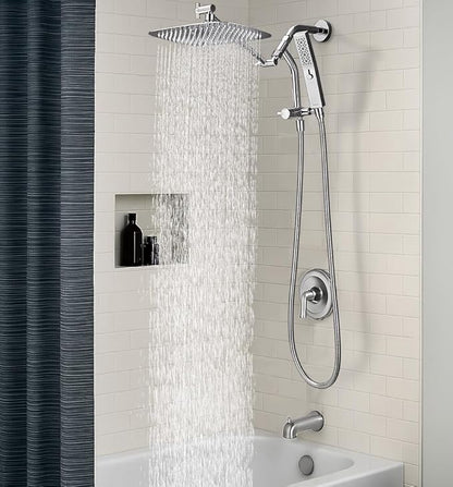G-Promise All Metal 10 Inch Shower Head with Massage Mode Handheld, Rain Shower Head with Handheld Spray Combo, 3-Way Diverter with Pause Setting, 11 Inch Adjustable Extension Arm (Chrome)