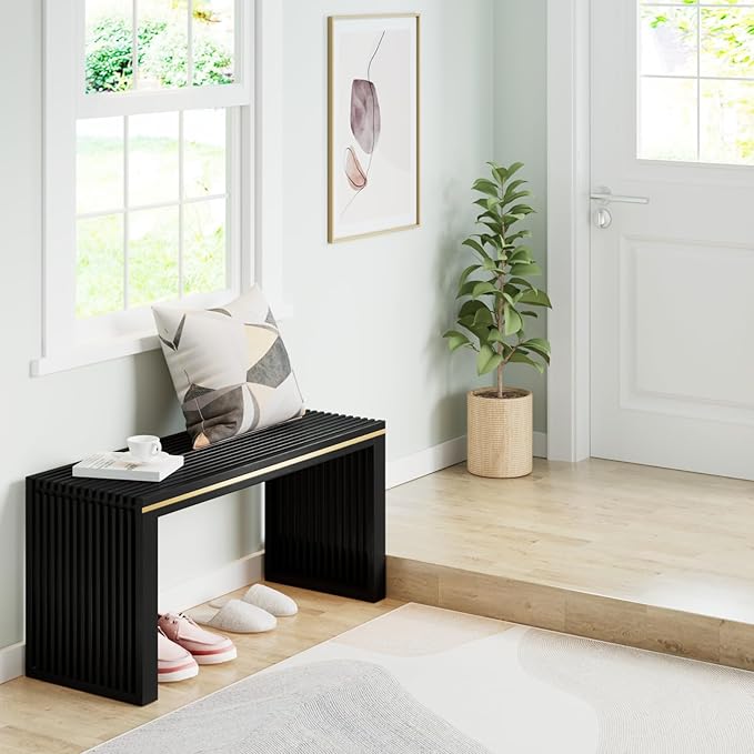 Bamboo Dining Bench Indoor Long Entryway Shoe Rack Benchs,Outdoor Modern Wood Benches 35 Inch Bamboo Bench for Living Room Hallway Bedroom Bathroom