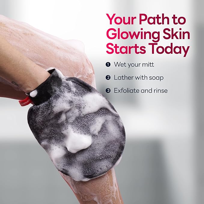 Exfoliating Mitt, Body Scrubber for Deep Exfoliation, Korean Scrub Mitt, Turkish Body Exfoliator for Remove Dead Skin, Gentle Lightweight Loofah Bath Glove for Shower (2 Pack)