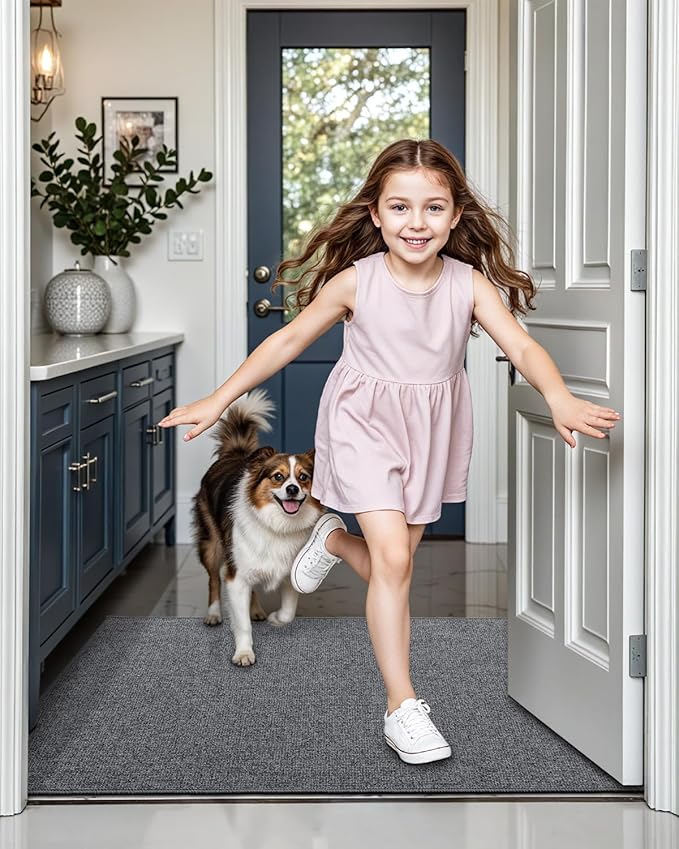 LUMI Indoor Door Mat 36"x59", Ultra Thin Low Profile Non-Slip Doormat for Home Entrance, Absorbent & Stain-Resistant Welcome Mats, Washable Entryway Mat for Front Door, Patio, Porch, Grey