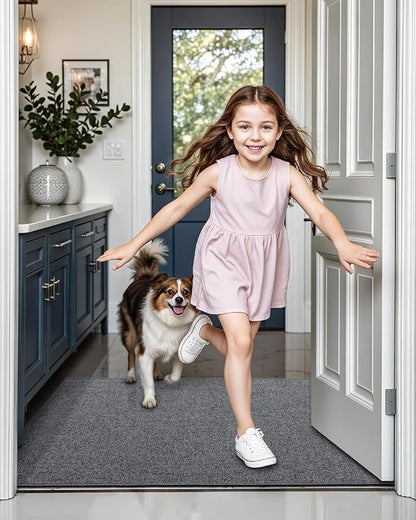 LUMI Indoor Door Mat 36"x59", Ultra Thin Low Profile Non-Slip Doormat for Home Entrance, Absorbent & Stain-Resistant Welcome Mats, Washable Entryway Mat for Front Door, Patio, Porch, Grey