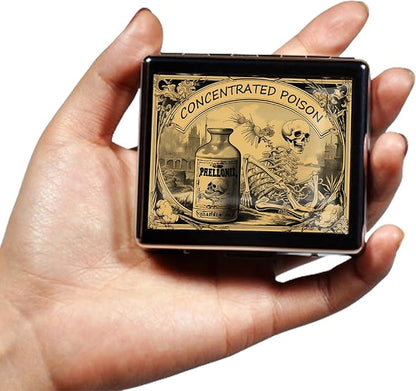 Silver Vintage Pill Box 7 Day Metal Pill Box with Mirror and 8 Compartments Cute Travel Pill Organizer for Purse (Halloween Label)