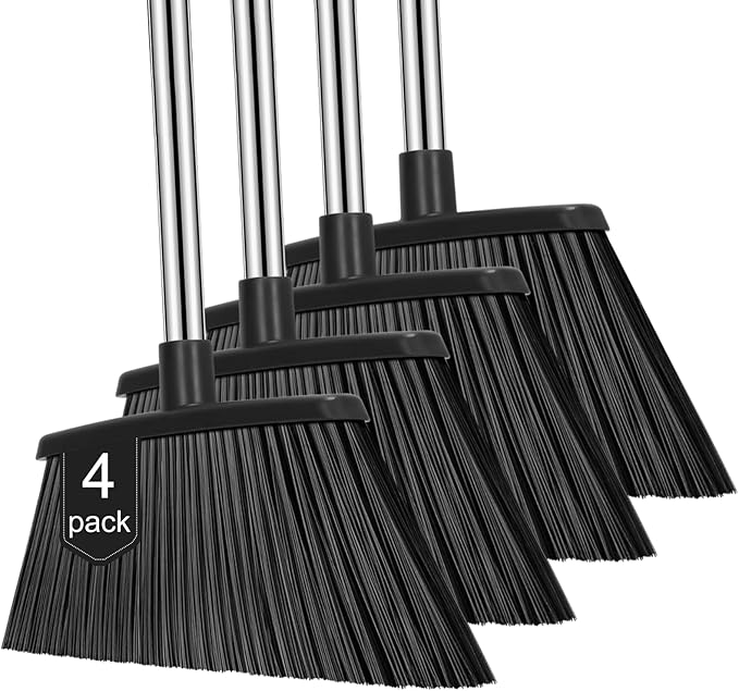 NACENA Heavy Duty Broom, 55 Inch Long Handle Outdoor Large Angle Brooms, Commercial Broom for Sweeping Indoor, for Home Garage Kitchen Office Courtyard Lobby Patio Lawn Concrete, 4 Pack (Black)