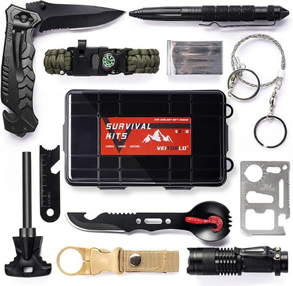 VEITORLD Gifts for Men Dad Him Christmas - Survival Gear and Equipment 12 in 1, Survival Kits - Cool Unique Fishing Hunting Birthday Gifts for Husband Teen Boy Boyfriend Women, Mens Stocking Stuffers