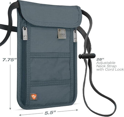 Lewis N. Clark Stash Neck Travel Wallet, RFID Blocking Passport Holder, Protect Personal Information, Charcoal