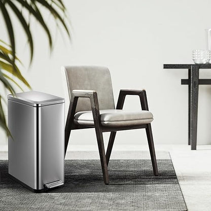 13.2 Gallon / 50L Kitchen Trash Can, Slim Stainless Steel Garbage Can with Removable Inner Bucket, Fingerprint-Proof Step Rubbish Bin with Soft-Close Lid for Narrow Space, Silver