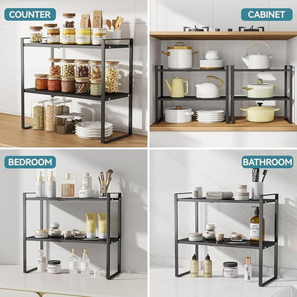 Cabinet Shelf Expandable Height Adjustable Organizer Riser for Kitchen Cabinet Pantry Cupboard Under Sink Countertop Organization