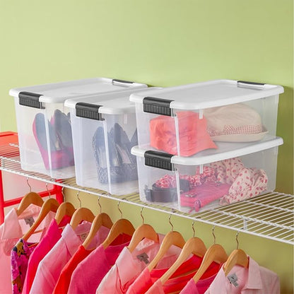 Sterilite 18-Pack Ultra Latching Box, Storage Bins with Lids, Clear Plastic, 18 Quart - Heavy-Duty Organizing Containers for Closet, Bathroom, and Office