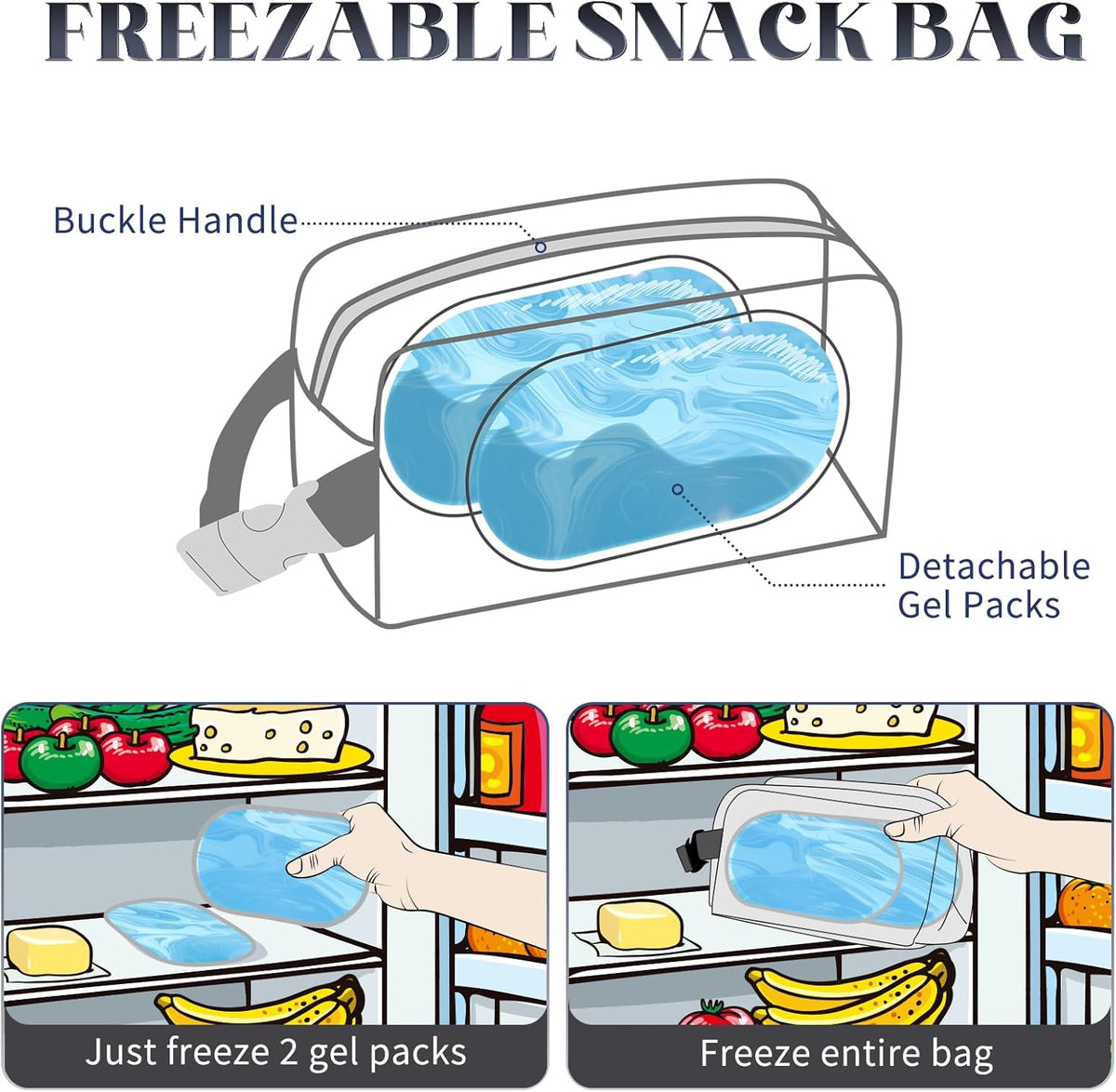 Freezable Lunch Bag,Freezable Snack Bag,Mini Cooler Bag for Travel/Work/School,Small Insulated Bag,Small Cooler Lunch Box with Ice Packs,Insulated Snack Bag,Freezable Snack Box with Handle Buckle