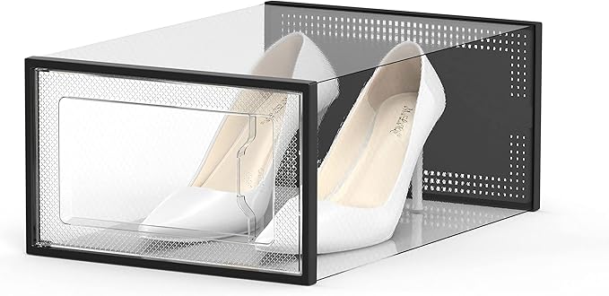 SEE SPRING 12 Pack Shoe Storage Box, Clear Plastic Stackable Shoe Organizer for Closet, Space Saving Shoe Rack for Entryway Sneaker Container Bin Holder (Black)