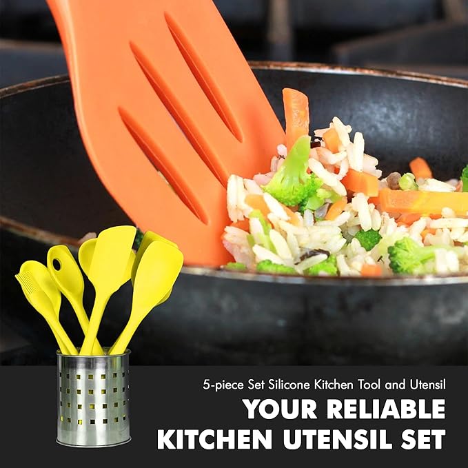 Chef Craft Premium Silicone Kitchen Tool and Utensil Set, 5 Piece, Yellow