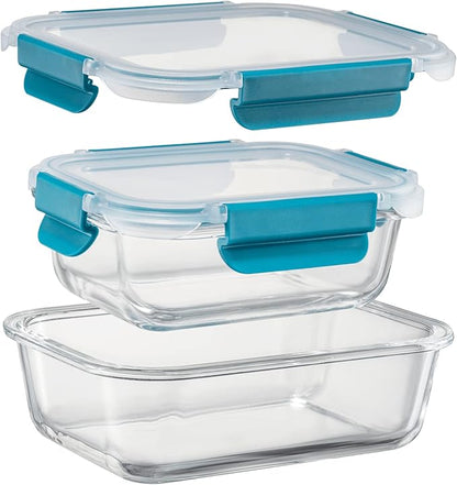 GENICOOK 9-Pack Glass Food Storage Containers with Airtight Lids-Glass Meal Prep Containers/Bento Box/Microwave Freezer Dishwasher Safe-Glass Lunch Box for Kitchen,Stackable,Large Capacity, BPA Free