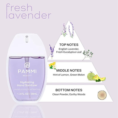 PAMMI Power Mist Hydrating Hand Sanitizer Spray, Portable Travel Size Pocket Hand Sanitizer, Scented Handsanitizer Mini Spray For Car - 600 Sprays (3 Packs (Guava,Lavender, Rose))