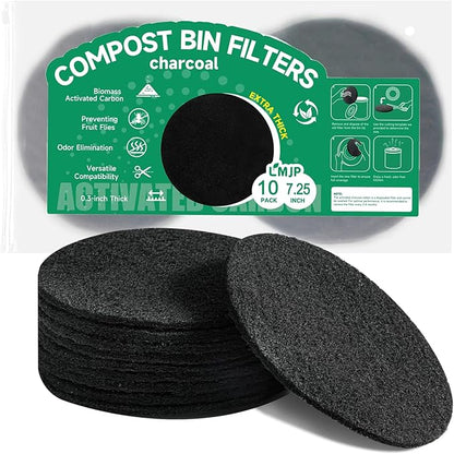 7.25 Inch Charcoal Filters for 10 Pack Kitchen Countertop Compost Bins - Extra Thick 0.3" for Longer Lasting Activated Carbon