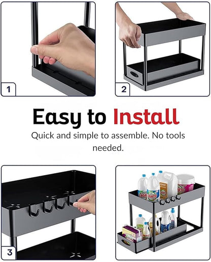 Under Sink Organizer – 2-Tier Sliding Storage Rack for Kitchen, Bathroom & Pantry | Multi-Purpose Cabinet Organizer with Pull-Out Baskets