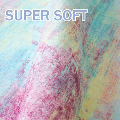 IOHOUZE Abstract Area Rugs 9x12 Ft Washable Large Rugs for Living Room, Non Slip Dining Room Rug, Printed Faux Wool Rugs for Bedroom, Floor Carpet for Office Nursery Playroom, Pink Teal