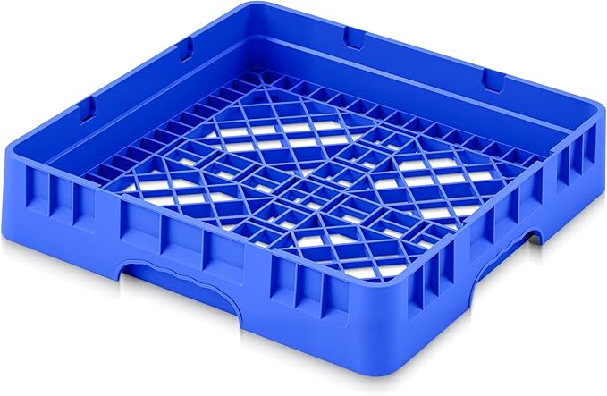 Commercial Dishwasher Tray Rack Polypropylene Full Size Flatware Rack for Bowls Plates Knives Forks Cups(19.7 x 19.7 x 3.97 Inch,Blue)